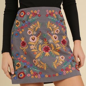 Umgee Julia Floral Embroidered Skirt in Grey M